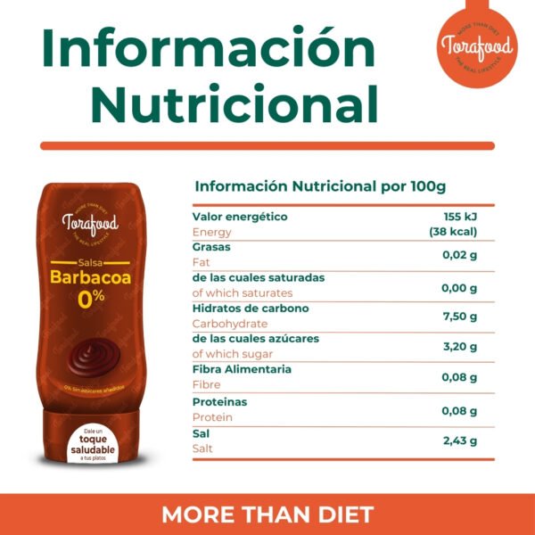 Salsa Zero Barbacoa 330ml Torafood - Imagen 3